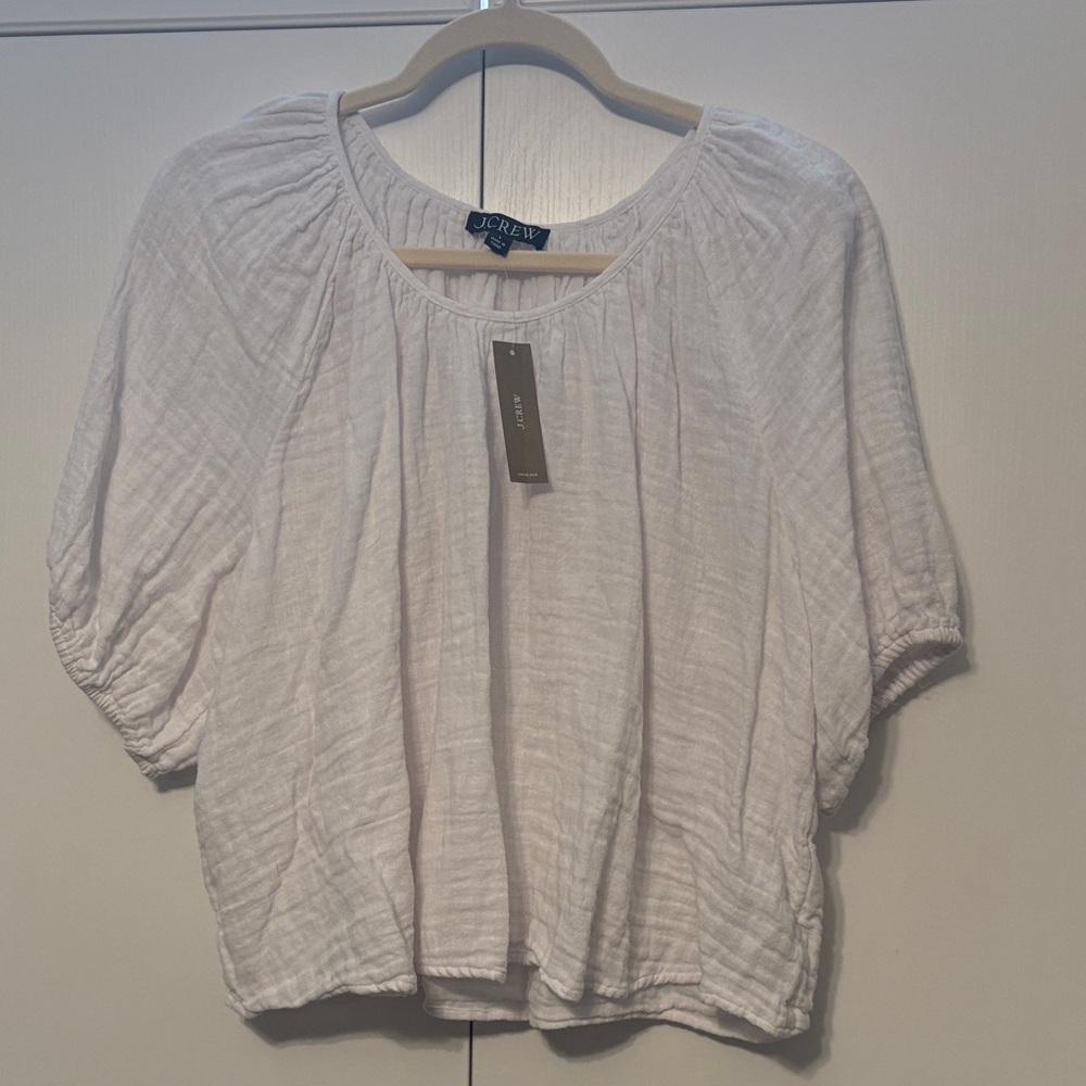 JCrew Puff Sleeve Cropped Cotton Blouse Large in White